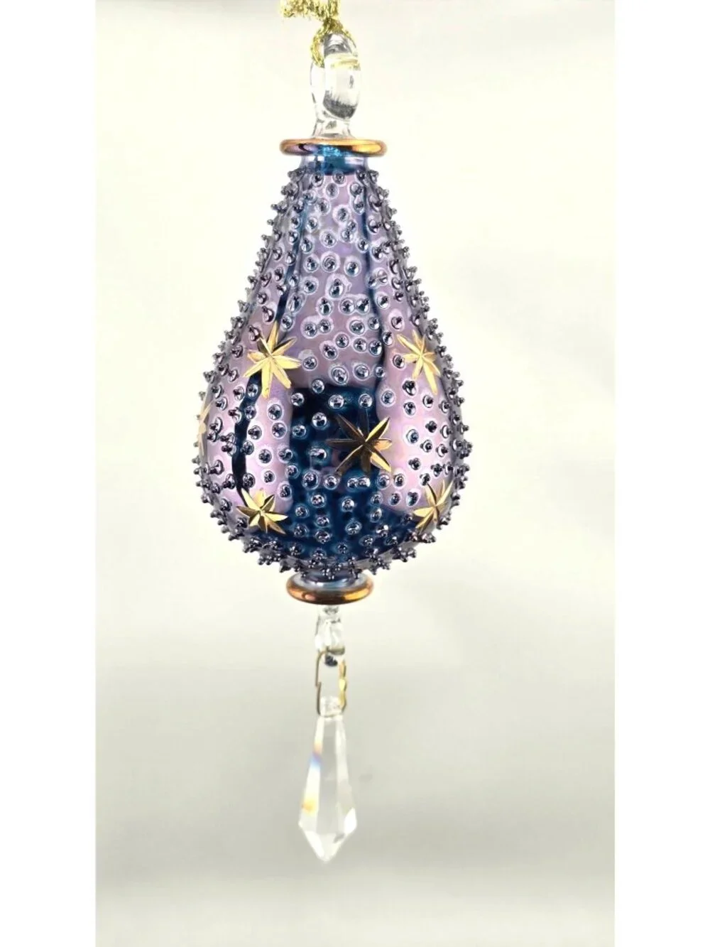 NWT Kurt Adler Luxor Glass Ornament Purple & Gold Crystal Drop 24-Kt Gold